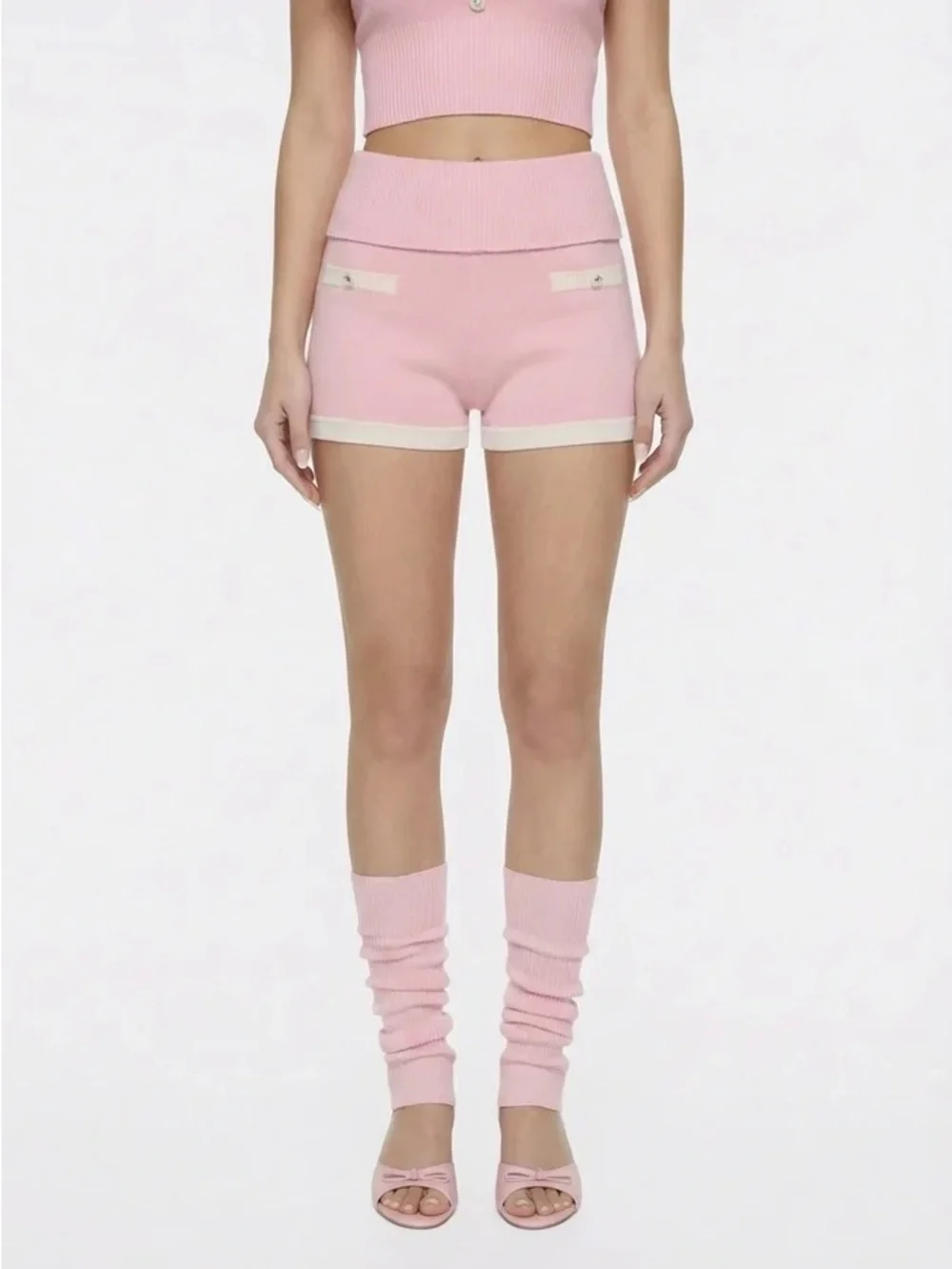 Nana Jacqueline Millie Fold-Over Waistband Pink Knit Shorts